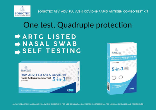Sonictec 5 in 1 RSV, ADV, FLU A/B & COVID-19 Self Test Kit 2 tests