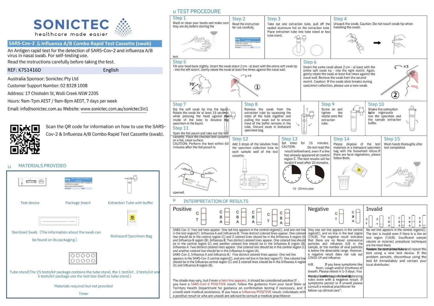 Sonictec Combo FLU A/B & COVID-19 (3 in 1) Self Test Kit 2 tests